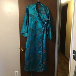 Bright blue and fuschia wrap robe